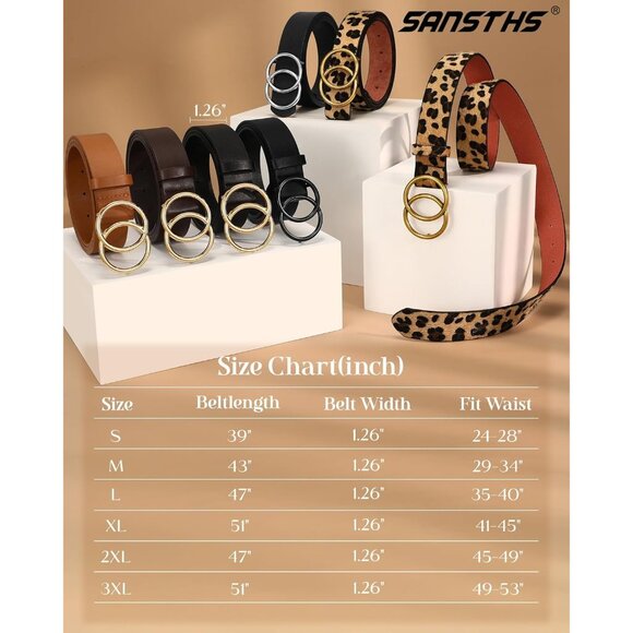 Women's Leather Belt Jeans Pants Fashion Waist Belt Ring Buckle Black Gold - Picture 6 of 6